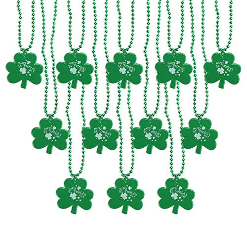 12 PCS St Patricks Day Decorations - St Patricks Day Necklaces for Kids and Adults - Green Beads Necklaces - Green Clover Shamrock Accessories Party Favors Supplies