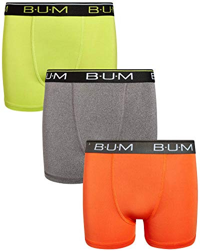 B.U.M. Equipment Boys Performance Dry-Fit Compression Boxer Briefs -3 Pack- -Orange/Charcoal/Lime Medium/8-10-