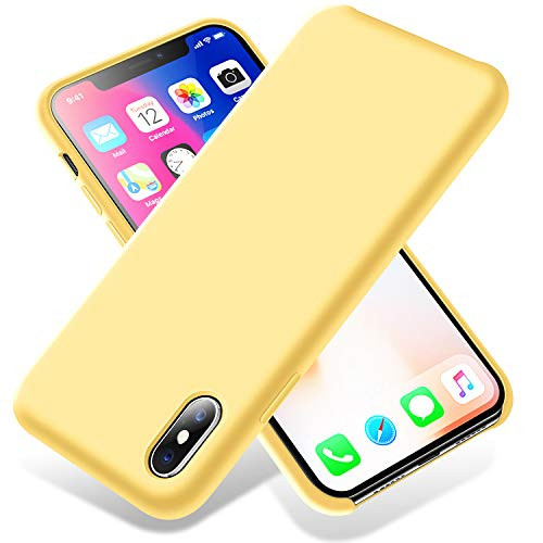 LZEB Silicone Case for iPhone Xs Max Case Soft Liquid Silicone Shockproof Phone Case -with Microfiber Lining- Compatible with iPhone Xs Max -2018- 6.5 inches -Yellow-