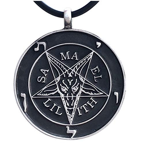 Church of Satan Jewelry The Sigil of Baphomet SAMAEL-LILITH Inverted Pentacle Pentagram Star Satanic Devil LaVeyan Satanism Wicca Witchcraft Pewter Mens Pendant Necklace charm men w Black PVC Cord