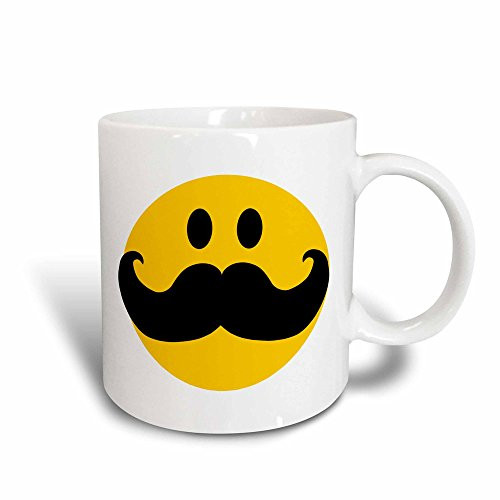 3dRose Yellow Smiley Face with Big Black Mustache-Funny Moustache Magic Transforming Mug, 11-Ounce