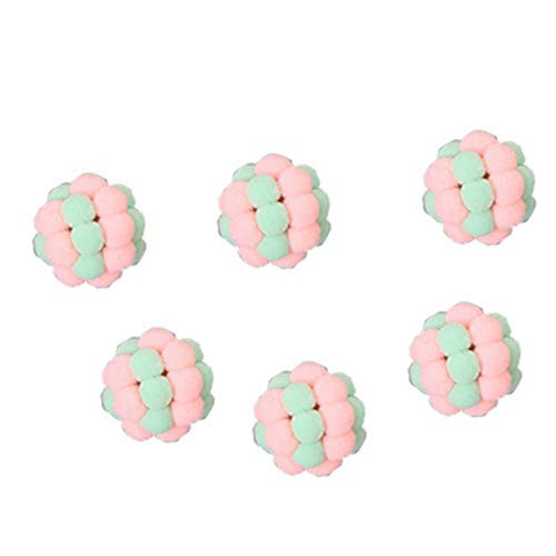 NEREIDS NET 6Pcs Cat Plush Bouncy Ball Cat Toys Balls Plush Bell Pom-pom Balls Bell Interactive Toys Cat Rolling Ball Scratch Cat Toy Playing Chewing Training Toys for Cats Kitten Green  Plus Pink