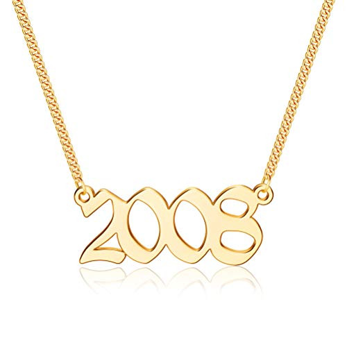IEFSHINY Birth Year Necklace for Women Gold 2008 Necklace Stainless Steel Birth Year Number Pendant Necklace for Women Teen Girls Boys Birthday Gifts