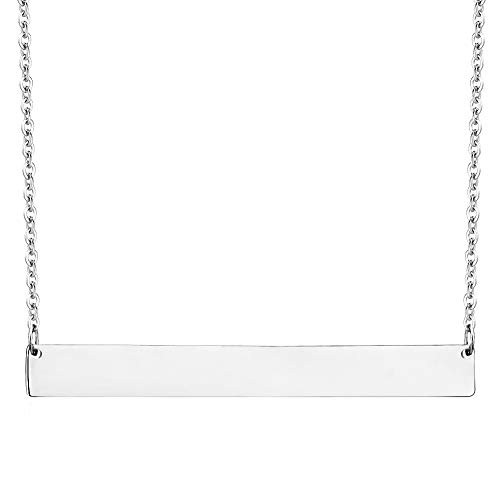 Lazycat Stainless Steel 18K Plated Bar Necklace with Engravable Bar Pendant -Silver- Lazycat Stainless Steel 18K Plated Bar Necklace with Engravable Bar Pendant -Silver-
