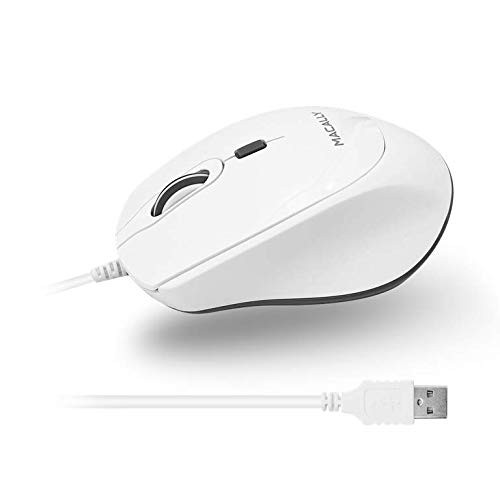 Macally USB Wired Mouse for Mac or PC - Simple Smooth and Quiet - White USB Mouse Wired with 5ft Cable 4 DPI Modes and Silent Buttons - Plug and Play Mac Mouse with Comfortable Abidextrous Body