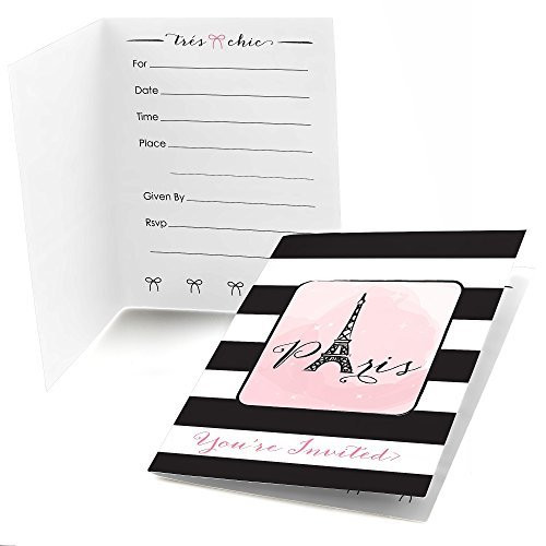 Paris, Ooh La La - Fill In Paris Themed Baby Shower or Birthday Party Invitations - Set of 24