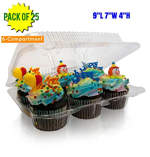6-Compartment Cupcake Container-Cupcake and Muffin Containers with Superior Hinged Lid, Clear (pack of 25, 6-Compartment)