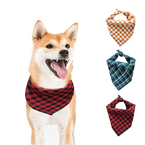Pet Dog Bandanas Plaid Handkerchiefs Triangle Bibs Scarf Washable Adjustable Accessories for Small and Medium Dog 3pcs -Mult plaid3 Small-