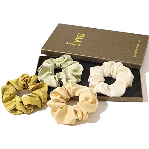 Scrunchies Hair Ties Satin Scrunchie for Girls Women Big Hairties for Thick Curl Hair No Crease Hair Accessories Soft Ropes Ponytail Holder No Hurt Your Hair -Yellow Series-