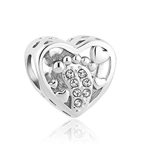 Charmed Craft Love Heart Footprint Charms Beads for Snake Chain Bracelets -White- Charmed Craft Love Heart Footprint Charms Beads for Snake Chain Bracelets -White-