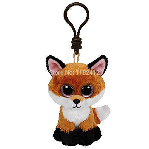 New TY Beanie Boos Slick the Fox Plush Clip Cute Keychains Key Chain 8cm Ty Big Eyes Plush Animals Kids Toys for Children Gifts by ToySDEPOT