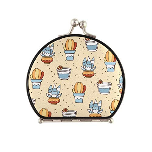 Travel Makeup Mirror for Women - Cactus Succulents Flowerpots Compact Mirror Double Sides 2x  and  1x Magnification Hand Mirror for Pocket Travel