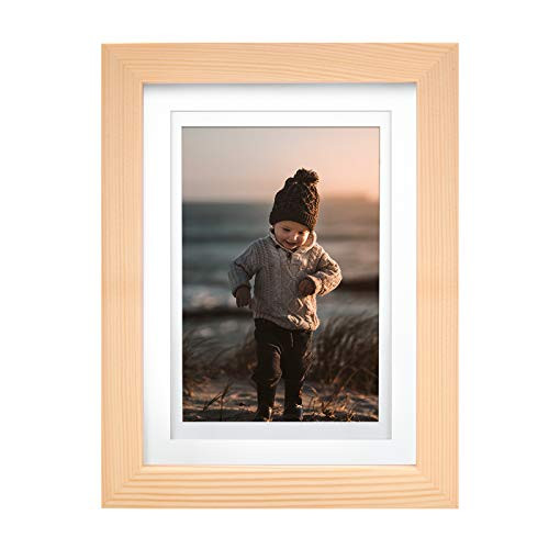 KINLINK 5x7 Picture Frame Natural Wood Frame with HD Plexiglass for Pictures 4x6 with Mat or 5x7 Without Mat Tabletop and Wall Mounting Display