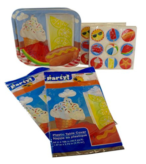 Summertime Paper Party Pack: (28) Paper Plates, (40) Paper Napkins & (2) Plastic Tablecovers