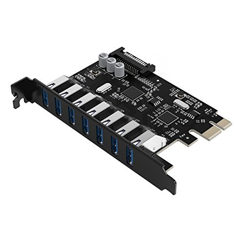 Yottamaster PCI-E to USB 3.0 7-Port PCI Express Expansion Card 15 PIN Power Connector Superspeed up to 5Gbps for Windows 10,8.1,8,7,XP,Vista