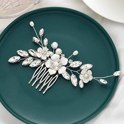 Gorais Bride Wedding Hair Comb Silver Flower Bridal Hair Piece Crystal Side Combs Hair Accessories for Women and Girls