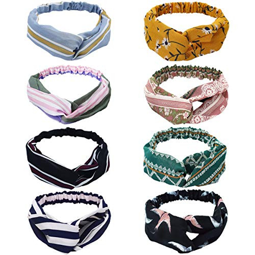 8 Pack Womens Headbands Boho Flower Printing Twisted Criss Cross Head Wrap Elastic Hair Band 8 Pack Womens Headbands Boho Flower Printing Twisted Criss Cross Head Wrap Elastic Hair Band