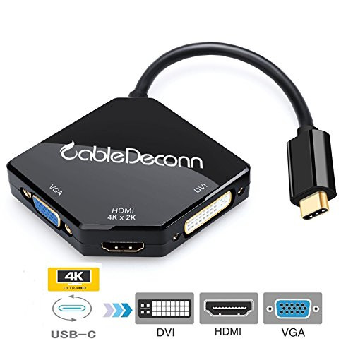 USB-C Multiport Adapter,CableDeconn Thunderbolt 3 Adapter USB Type-C to 4K HDMI DVI VGA HUB Multiport Converter Cable For Apple Mac Samsung S8 Macbook pro 2017 (black)