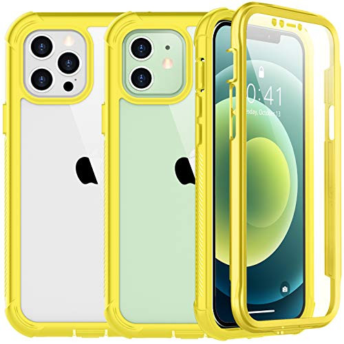 SPIDERCASE Compatible with iPhone 12/Compatible with iPhone 12 Pro Protective Case with Built-in Screen Protector Yellow/Clear