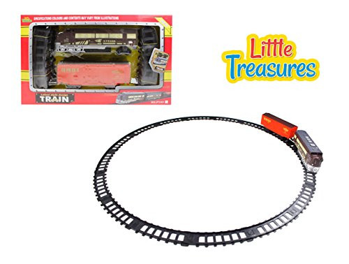 Little Treasures Toy Watch the Train Rush Down the Tracks to its Final Destination, Express Locomotive Cargo Train Set with Tracks