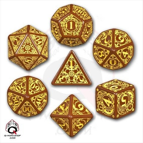 Q Workshop SSTE32 Steampunk Dice Brown Yellow Dice Set 7