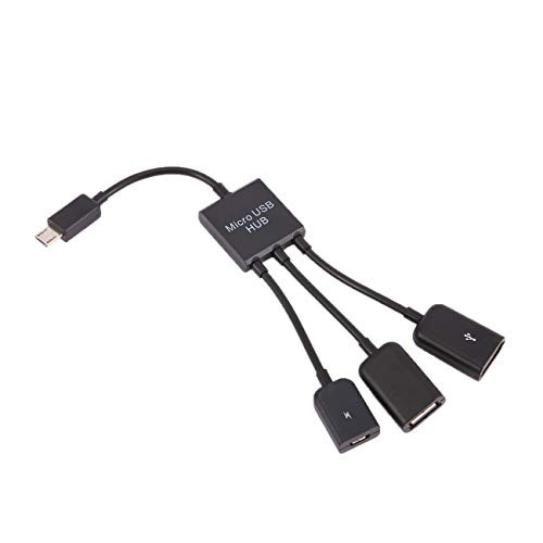 fengzong 3 in 1 Micro USB HUB Male to Female Double USB 2.0 Host OTG Adapter Cable For Smartphone Computer Tablet 3 Port-black  and  black-