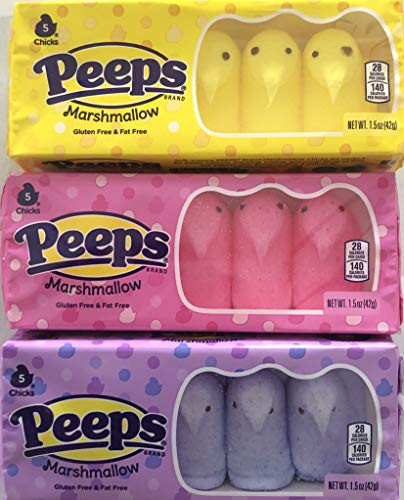 Peeps Yellow Pink  and  Purple Marshmallow Chicks- 1.5 oz Each - - 3 Variety Packs