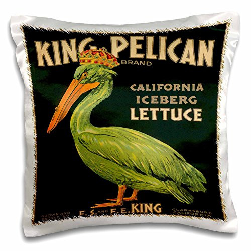 3dRose King Iceberg Lettuce with a Green Pelican Wearing a Crown-Pillow Case 16-inch -pc_171131_1-