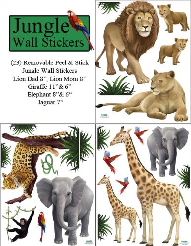 Create-A-Mural Jungle Animal Wall Decals (23) Peel & Stick Wild Jungle Safari Kids Wall Stickers