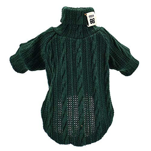 HEART SPEAKER Solid Color Turtleneck Knitted Dog Sweaters Two-Legged Pet Clothes for Autumn Winter Green XS