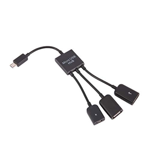 Detectorcatty 3 in 1 Micro USB HUB Male to Female Double USB 2.0 Host OTG Adapter Cable for Smartphone Computer Tablet 3 Port