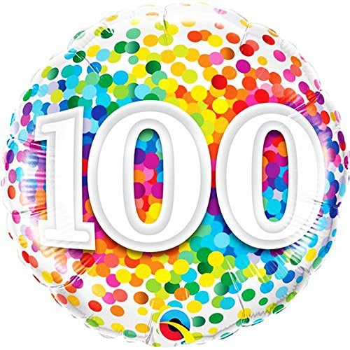 Qualatex 18 Inch 100th Birthday Rainbow Confetti Circle Foil Balloon -One Size- -Multicolored-