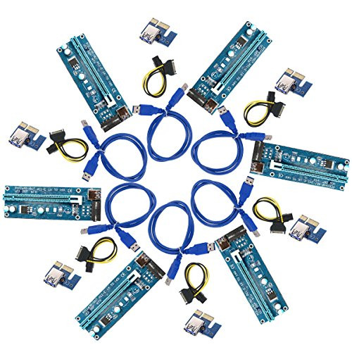 6 Pack PCI-E 1x to 16x Powered Riser Adapter Card USB 3.0 Extension Cable 60cm 6-Pin PCI-E to SATA Power Cable-GPU Riser Adapter