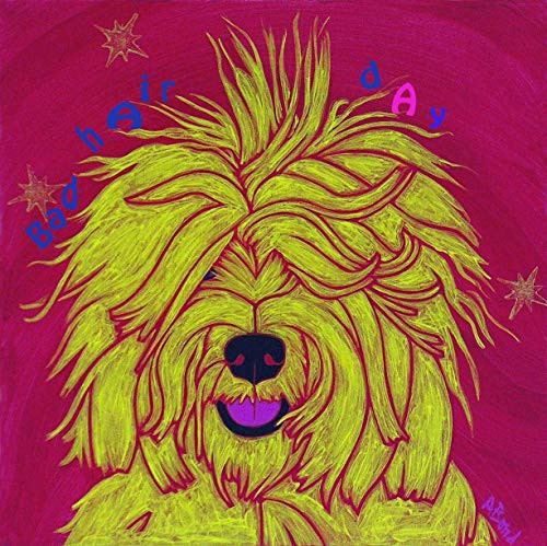 Sheepdog Magnet - Bad Hair Day - 4 inch X 4 inch Fridge Magnet by Angela Bond Art