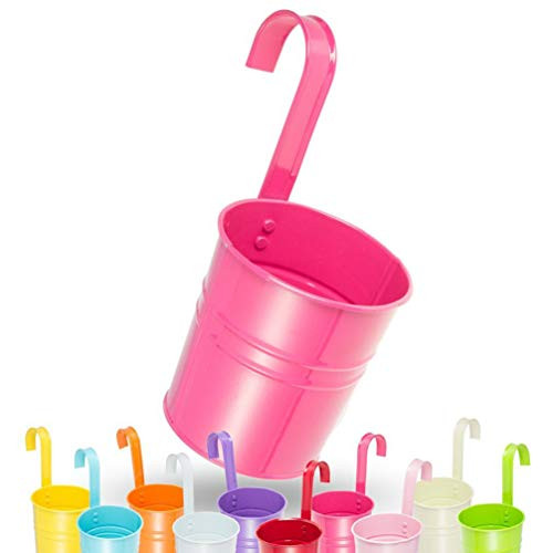 Yardwe Hanging Bucket Planter Metal Hook Planter Pot Balcony Flower Pots for Home Garden Balcony Decortion -Random Color-