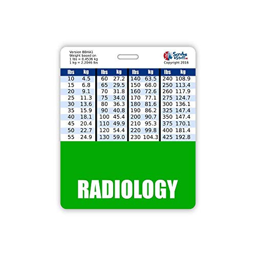 Radiology Badge Buddy Horizontal w/Height  and  Weight Conversion Charts -Oversized Green-