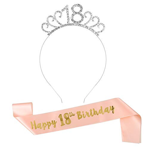 DragonflyDreams 18th Crystal Birthday Crown Headband and 18th Sash Rhinestone Crystal Princess Tiara Headband Crown Happy Birthday Accessories