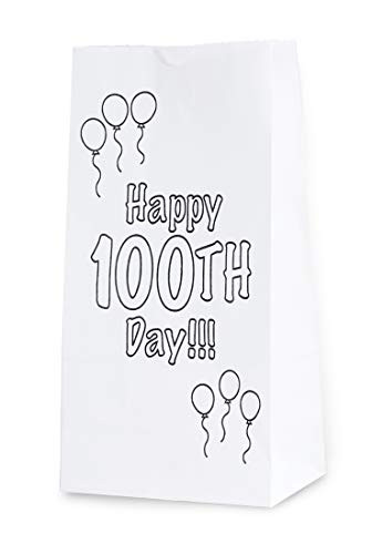Hygloss Products 64655 Paper Bags Happy 100th Day 25 Pack White 25 Count