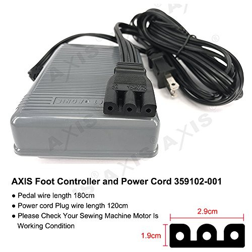 Foot Controller and Power Cord 359102-001 FC1902A Slots Half Round Singer Foot Pedal Control Fits Many Sewing Machine Babylock Bernina Elna Husqvarna Viking Juki Jaguar Necchi Riccar Simplicity White