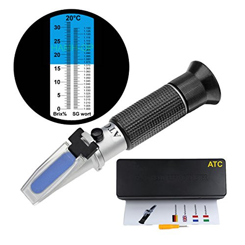 Brix Refractometer with ATC, Handheld Refractometer,Dual Scale-Specific Gravity 1.000-1.130 and Brix 0-32% for Beer Wine and Fruit,From Hamh Optics&Tools