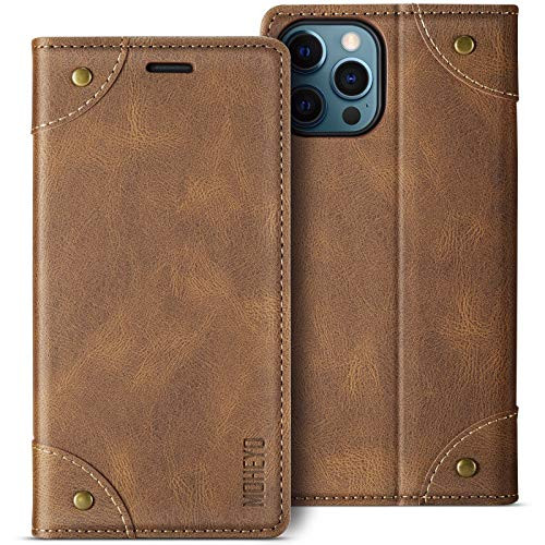 MOHEYO for iPhone 12 Mini Wallet Case Flip Cover Faux Leather Classic Card Holder Pocket Slim Magnetic Closure Compatible with iPhone 12 Mini -2020- 5.4 inch -Brown-