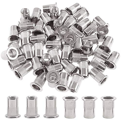 Glarks 30Pcs 5/16-18 UNC 304 Stainless Steel Rivet Nuts Flat Head Threaded Insert Nutserts Rivnuts Set