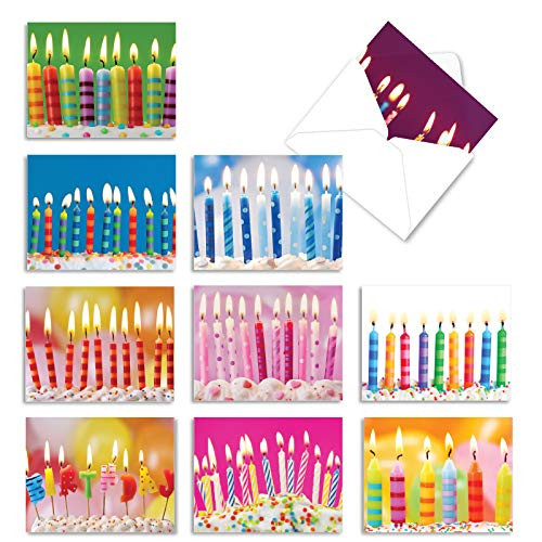 The Best Card Company - 10 Happy Birthday Note Cards Blank - Assorted Bulk Birthday Notecards Cute Boxed Set -4 x 5.12 Inch- - Birthday Candles M6555BDB The Best Card Company - 10 Happy Birthday Note Cards Blank - Assorted Bulk Birthday Notecards Cute Boxed Set -4 x 5.12 Inch- - Birthday Candles M6555BDB