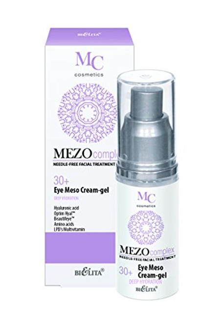 Bielita  and  Vitex MEZOcomplex Line Eye Mezo Gel 30 Plus Deep Hydration for All Skin Types 30 ml with Hyaluronic Acid Collagen Amino Acid Cocktail Vitamins A C E F