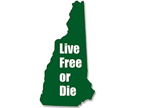 JR Studio 3x5 inch Green New Hampshire Shaped Live Free or DIE Sticker - Decal State nh Vinyl Decal Sticker Car Waterproof Car Decal Bumper Sticker