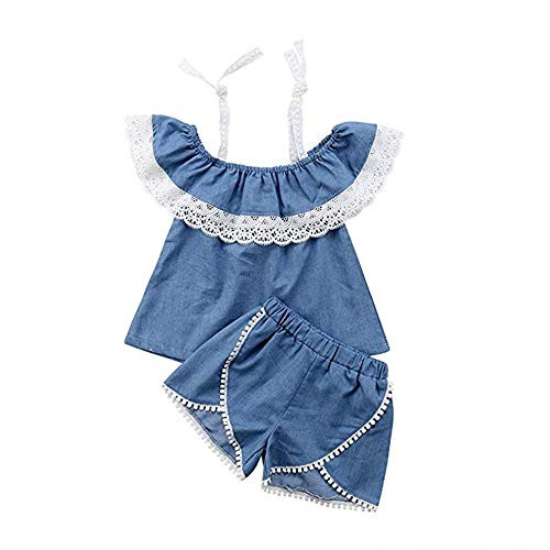 Toddler Baby Girl Clothes Lace Ruffle Strap Tops and Denim Shorts Summer Outfits Set 18-24 Months