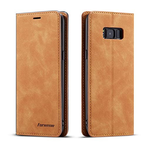 QLTYPRI Samsung Galaxy S10e Case Premium PU Leather Cover TPU Bumper with Card Holder Kickstand Hidden Magnetic Adsorption Shockproof Flip Wallet Case for Samsung Galaxy S10e - Brown