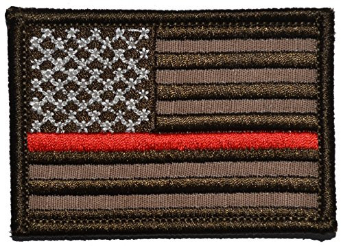 Thin Red Line Firefighter American Flag - 2x3 Hat Patch -Coyote Brown-
