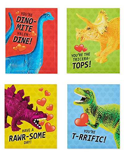American Greetings Valentines Day Cards for Kids Classroom Dinosaur Stickers -28-Count-