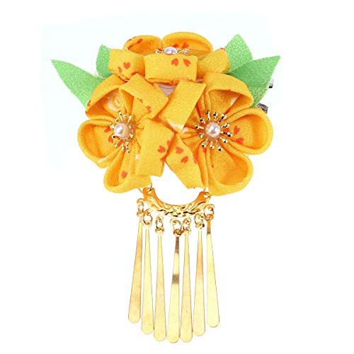 Amosfun Japanese Hairpin Kimono Flower Hair Clip Kanzashi Flower Hair Tie Band Clip for Women Girls -Yellow- Amosfun Japanese Hairpin Kimono Flower Hair Clip Kanzashi Flower Hair Tie Band Clip for Women Girls -Yellow-